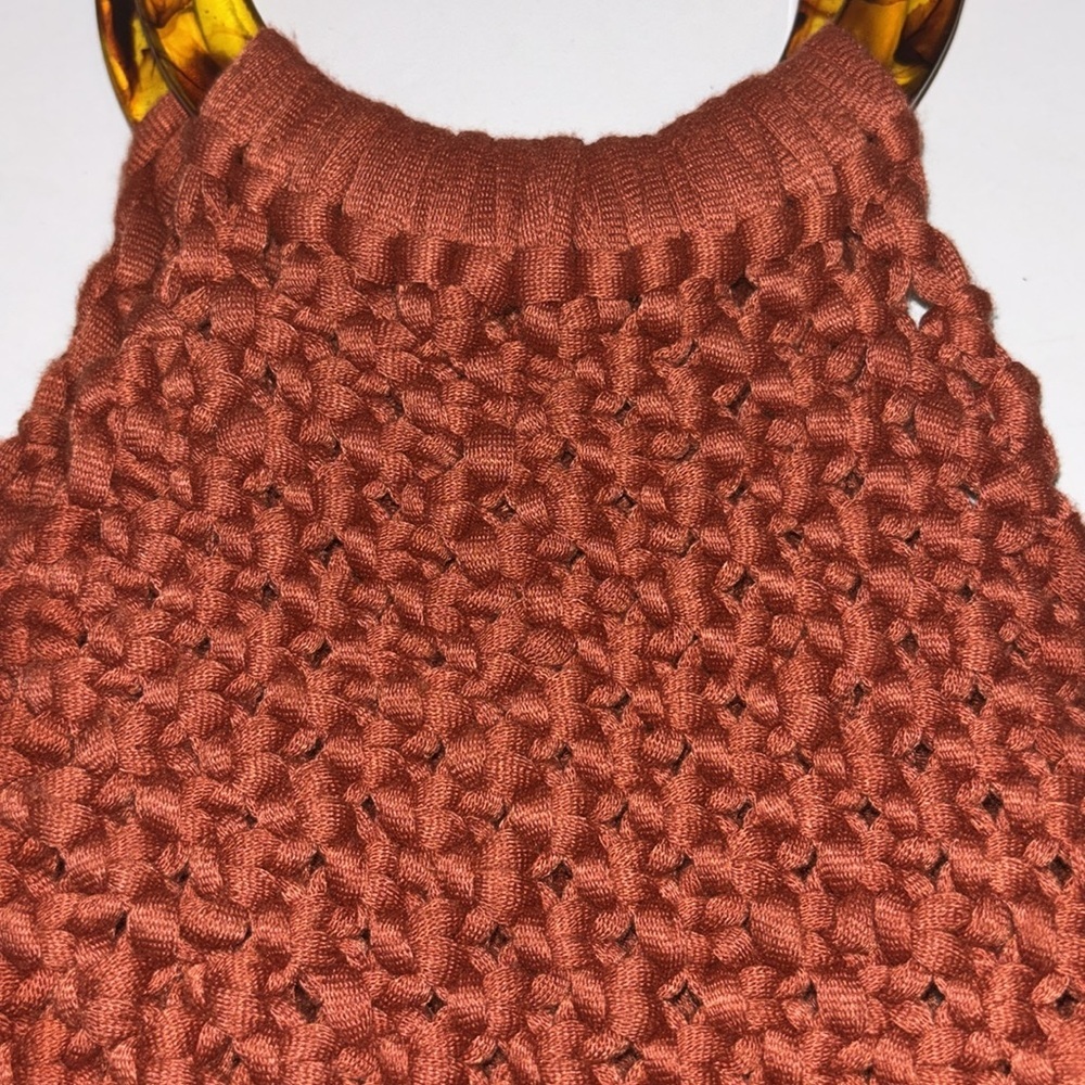Handcrafted Rust Macrame Bag With Tortoise Acryli… - image 3